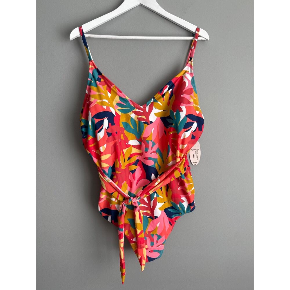 NWT Mynah One Piece Swimsuit XXL Tropical Floral V-Neck Tie Front Plus Size